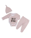 EARTH BABY OUTFITTERS BABY GIRLS BODYSUIT, PANTS, AND HAT, 3 PIECE SET