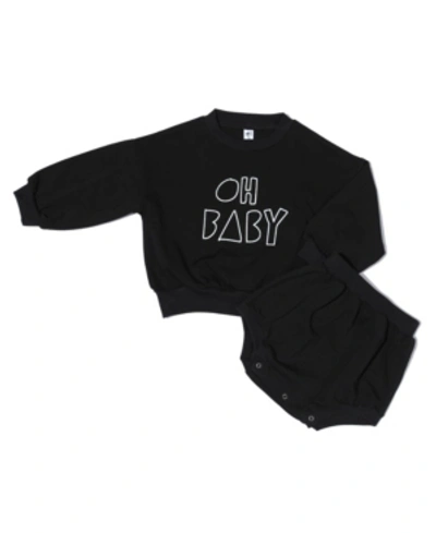 Earth Baby Outfitters Baby Girls Organic Cotton 2 Piece Baby Long Sleeve Sweater Set In Black