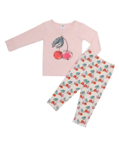 Earth Baby Outfitters Kids' Toddler Girls Bamboo Long Sleeve 2 Piece Cherry Pajamas Set In Pink