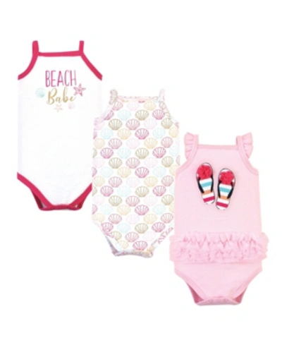 Little Treasure Baby Girls Flip Flops Bodysuits, Pack Of 3 In Pink
