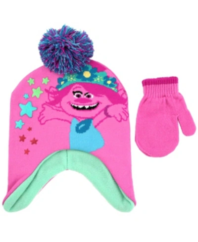 Abg Accessories Kids' Toddler Girls 2 Piece Trolls Knit Hat With Matching Mittens Set In Pink