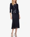 Alex Evenings Petite Sequined Midi Dress And Jacket In Navy