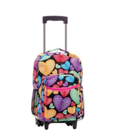 Rockland 17" Rolling Backpack In Pink Hearts
