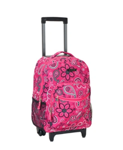 Rockland 17" Rolling Backpack In Pink Bandana