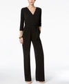 NY COLLECTION PETITE 3/4 SLEEVE BELTED WIDE LEG JUMPSUIT