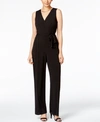 NY COLLECTION PETITE SURPLICE BELTED WIDE-LEG JUMPSUIT