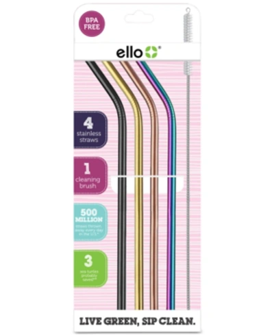 Ello Metallic Reusable Stainless Steel Straw 4-pk. Plus Wire Brush In Metallics
