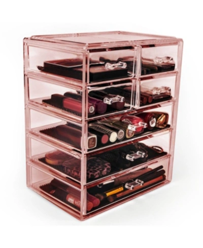 Sorbus Cosmetic Makeup And Jewelry Storage Case Display - 3 Large 4 Small Drawers In Pink