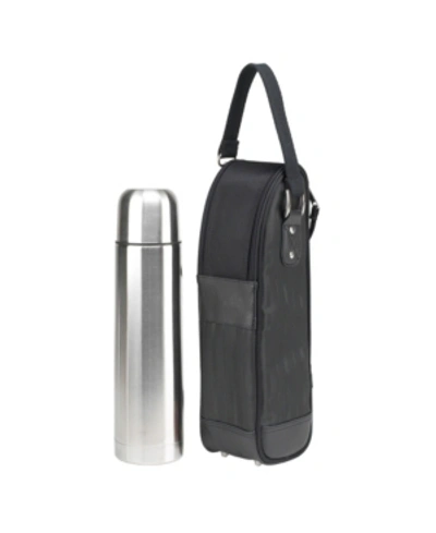 Picnic At Ascot Stylish Coffee Tote With Thermal Flask In Black