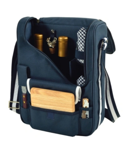 Picnic At Ascot Bordeaux Insulated Wine And Cheese Tote - Glass Wine Glasses In Navy