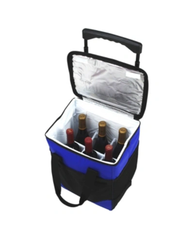 Picnic At Ascot Insulated 6 Bottle Wine Carrier On Wheels In Royal Blue