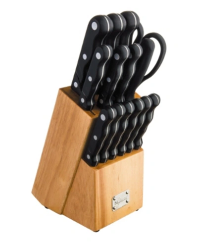 New England Cutlery 15 Piece Knife Set With Wooden Block In Open Misce