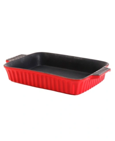 Gibson Denhoff 10" Non-stick Ribbed Casserole In Red