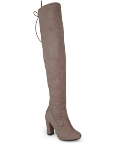 Journee Collection Women's Maya Wide Calf Over The Knee Block Heel Dress Boots In Taupe