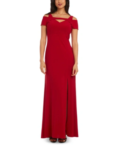 Nightway Petite Cold-shoulder Keyhole Gown In Red