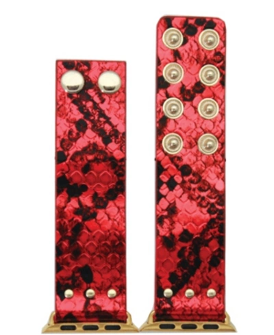 Nimitec Metallic Snake Snap Button Apple Watch Band In Red