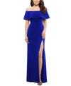 Xscape X By  Petite Ruffled Off-the-shoulder Gown In Electric Blue