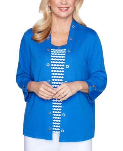 Alfred Dunner Petite Look On The Bright Side Layered-look Top In Royal