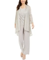 R & M Richards Petite 3-pc. Metallic Jacket, Necklace Top & Pants Set In Champagne