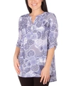 Ny Collection Petite Printed Pintuck Top In Blue Tribal