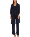 R & M Richards Petite 3-pc. Jacket, Embellished Top & Pants Set In Navy