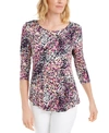JM COLLECTION PETITE PRINTED SHIRTTAIL-HEM TOP, CREATED FOR MACY'S