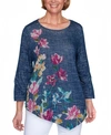 ALFRED DUNNER PETITE PANAMA CITY TEXTURED ASYMMETRIC FLORAL TOP