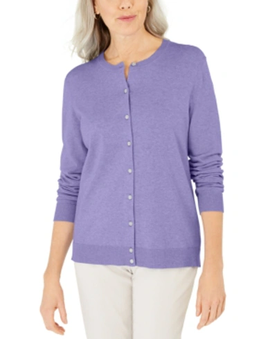 Karen Scott Petite Crew-neck Cardigan, Created For Macy's In Lilac Sachet