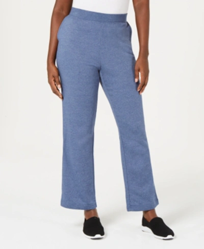 Karen Scott Fleece Knit Mid-rise Solid Pull-on Pants, Created For Macy's In Heather Indigo