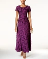 Alex Evenings Petite Rosette Lace A-line Gown In Eggplant Purple