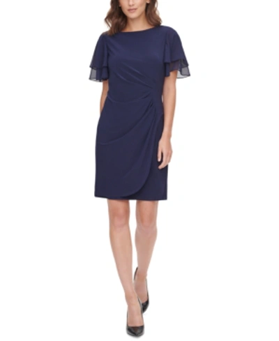 Jessica Howard Petite Chiffon-sleeve Sheath Dress In Navy