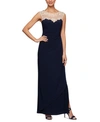 ALEX EVENINGS PETITE EMBROIDERED ILLUSION-YOKE GOWN