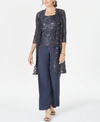 R & M Richards Petite 3-pc. Sequined-lace Jacket, Top & Pants In Coal