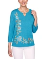 ALFRED DUNNER PETITE COLORADO SPRINGS FLORAL ASYMMETRIC EMBROIDERED SWEATER