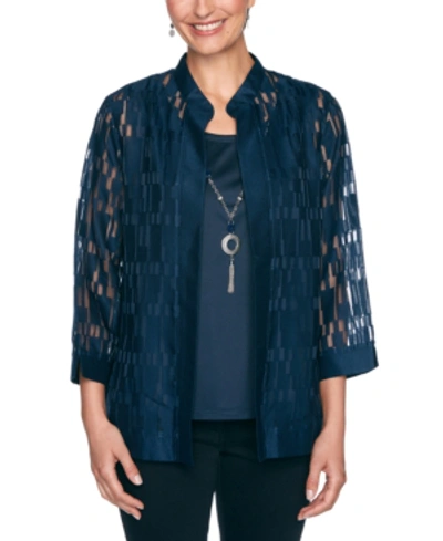 Alfred Dunner Petite Layered-look Necklace Top In Navy