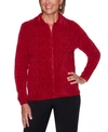 ALFRED DUNNER PETITE ZIPPERED CHENILLE CARDIGAN