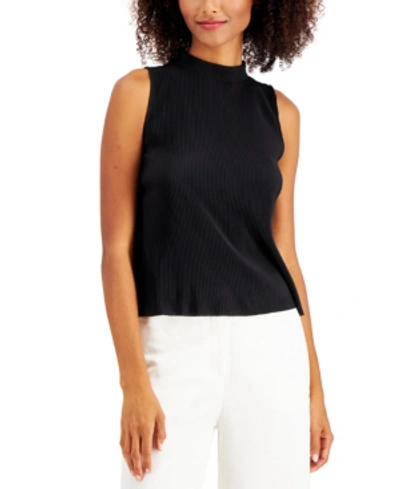 Alfani Petite High-neck Knit Tank Top, Created For Macy's In Deep Black