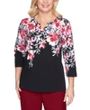 ALFRED DUNNER PETITE MADISON AVENUE FLORAL YOKE TOP