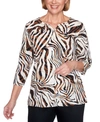 ALFRED DUNNER PETITE ANIMAL-PRINT STUDDED TOP