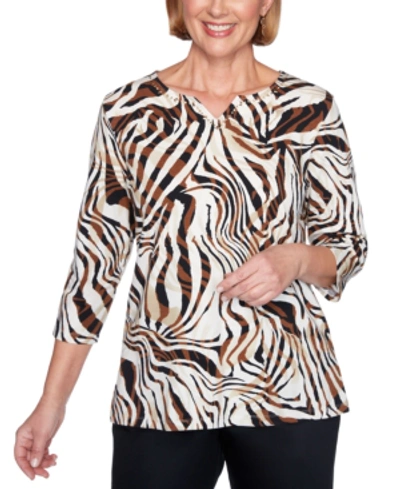 Alfred Dunner Petite Animal-print Studded Top In Neutral