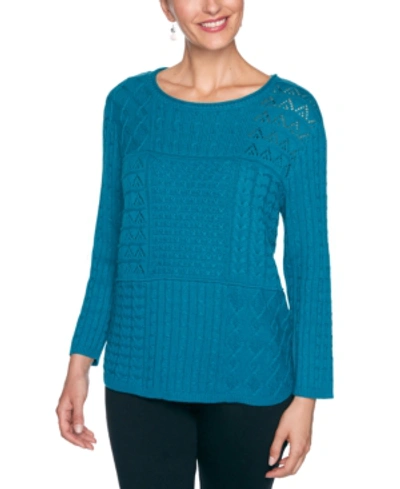 Alfred Dunner Petite Mixed-knit Sweater In Jade