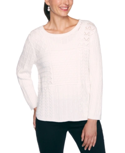 Alfred Dunner Petite Mixed-knit Sweater In Ivory
