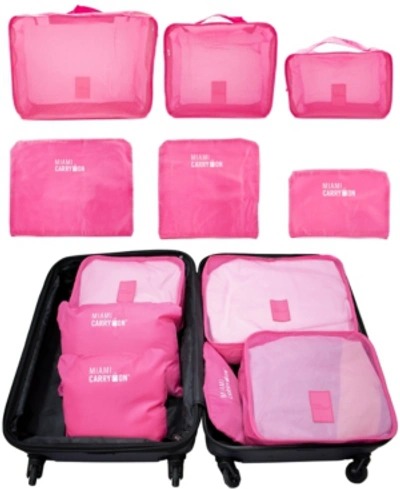 Miami Carryon Set Of 6 Neon Packing Cubes, Traveler's Luggage Organizer In Pink