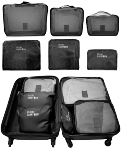Miami Carryon Set Of 6 Neon Packing Cubes, Traveler's Luggage Organizer In Black