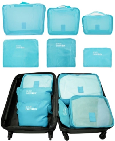 Miami Carryon Set Of 6 Neon Packing Cubes, Traveler's Luggage Organizer In Light Blue