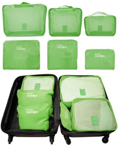 Miami Carryon Set Of 6 Neon Packing Cubes, Traveler's Luggage Organizer In Green