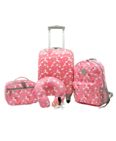 Travelers Club Kid's Hard Side Carry-on Spinner 5 Piece Luggage Set In Unicorn
