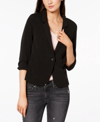 Bcx Juniors' Ruched 3/4-sleeve Blazer In Black