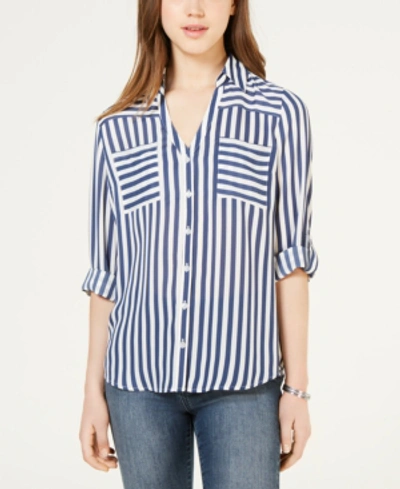 Bcx Juniors' Striped Button-up Shirt In Denim Stripe