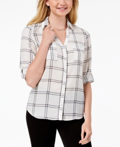 Bcx Juniors' Roll-tab-sleeve Printed Top In Windowpane